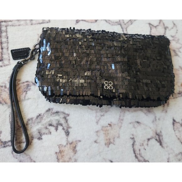 Coach Occasion Collection Sequin Large Clutch 44460 Black Foldover Evening Bag - Picture 1 of 7